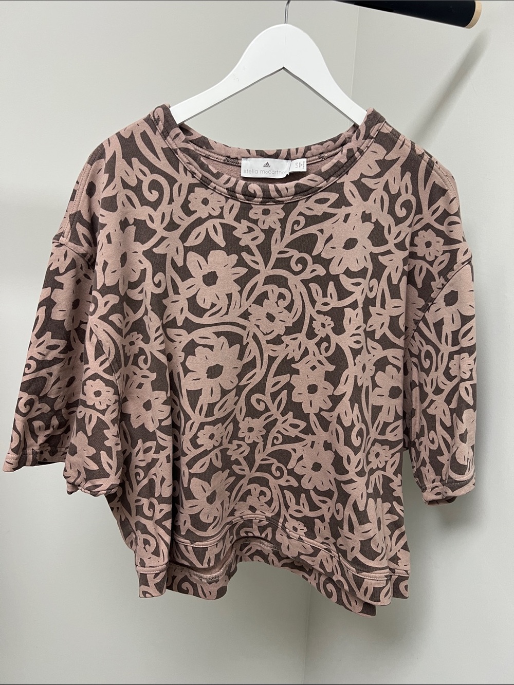 Adidas x Stella McCartney Dusty Pink & Brown Floral-Print Boxy Sweatshirt
